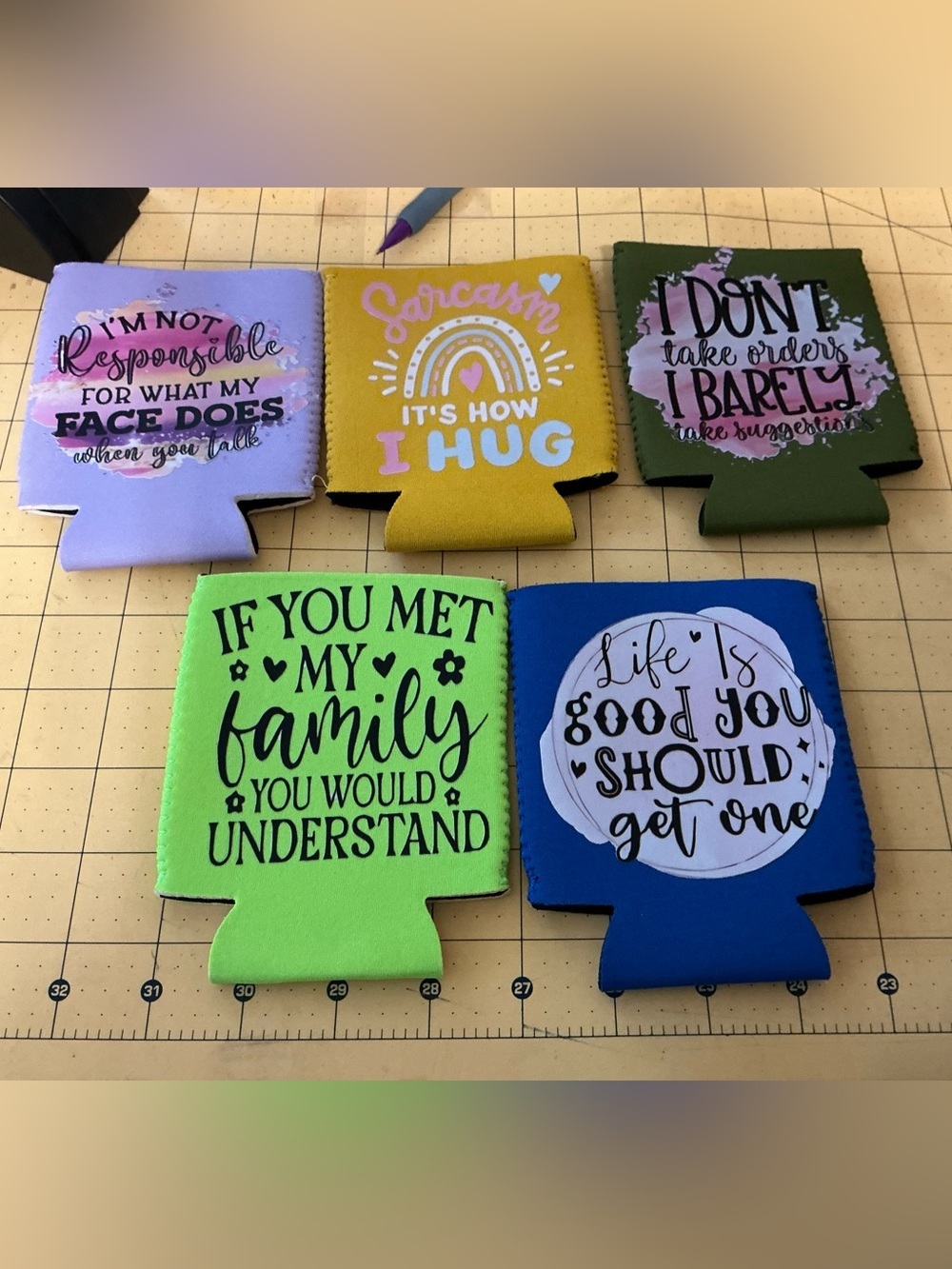 Hot off the press! Set of 5 Graphic Can Cooler Koozies